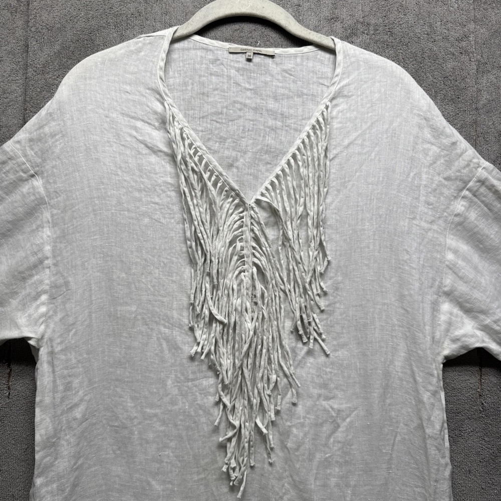 Gerard Darel‎ Linen Tunic Fringe Top White Size 36 Medium